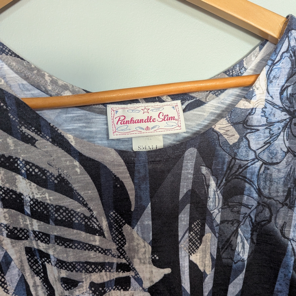 Vintage 90's Panhandle Slim Black and White Floral Blouse - Women's Small - Picture 3 of 8